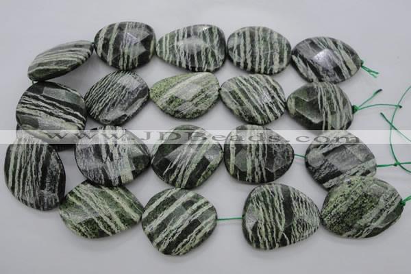 CSJ128 15.5 inches 30*38mm faceted freeform green silver line jasper beads