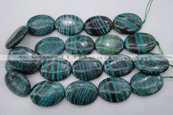 CSJ230 15.5 inches 30*40mm oval dyed green silver line jasper beads