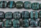 CSJ233 15.5 inches 12*12mm square dyed green silver line jasper beads