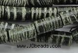 CSJ24 15.5 inches 10*20mm column green silver line jasper beads