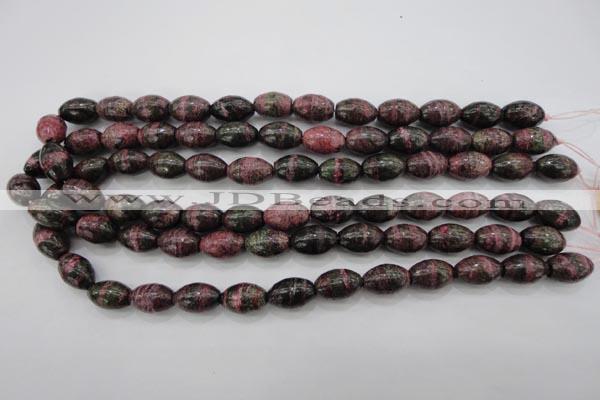 CSJ271 15.5 inches 10*14mm rice dyed green silver line jasper beads