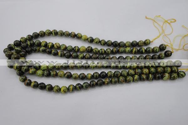 CSJ292 15.5 inches 8mm round dyed green silver line jasper beads