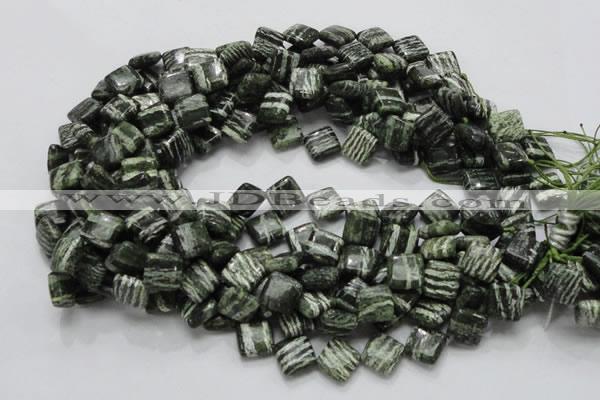 CSJ30 15.5 inches 12*12mm diamond green silver line jasper beads