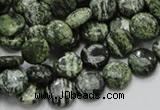 CSJ41 15.5 inches 10mm flat round green silver line jasper beads