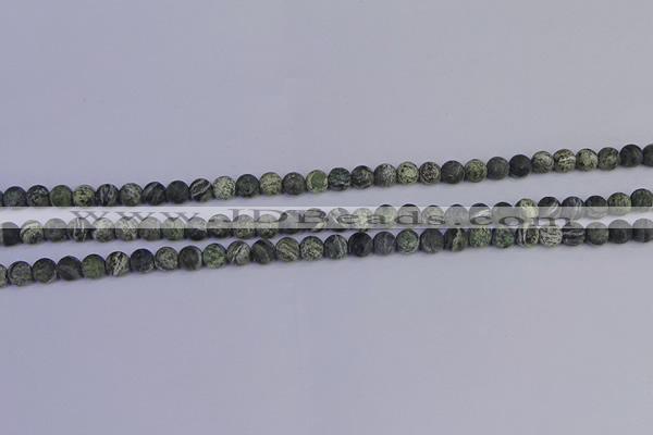 CSJ500 15.5 inches 4mm round matte green silver line jasper beads