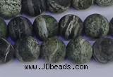 CSJ503 15.5 inches 10mm round matte green silver line jasper beads