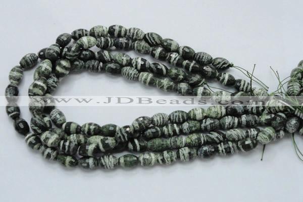 CSJ71 15.5 inches 10*14mm faceted rice green silver line jasper beads