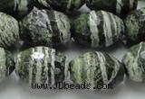 CSJ74 15.5 inches 15*20mm faceted rice green silver line jasper beads