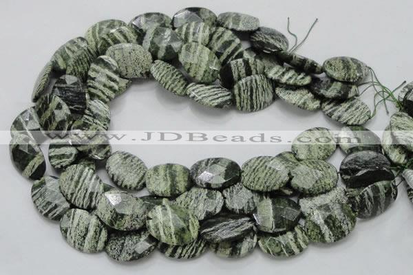 CSJ79 15.5 inches 18*25mm faceted oval green silver line jasper beads