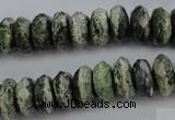 CSJ96 15.5 inches 6*12mm faceted rondelle green silver line jasper beads