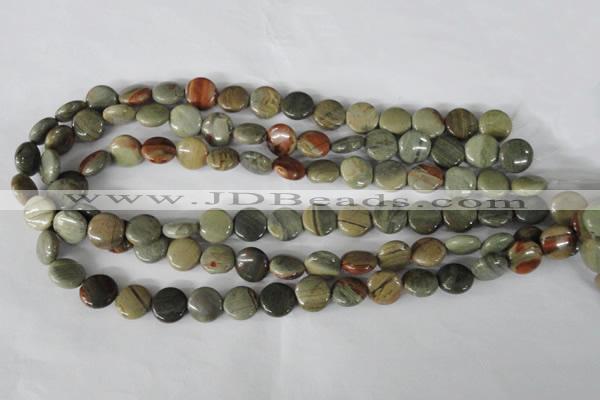 CSL115 15.5 inches 12mm flat round silver leaf jasper beads wholesale