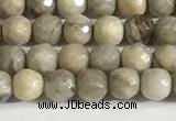 CSL156 15.5 inches 4mm faceted 

round sliver leaf jasper beads