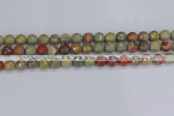 CSL233 15.5 inches 10mm faceted round silver leaf jasper beads