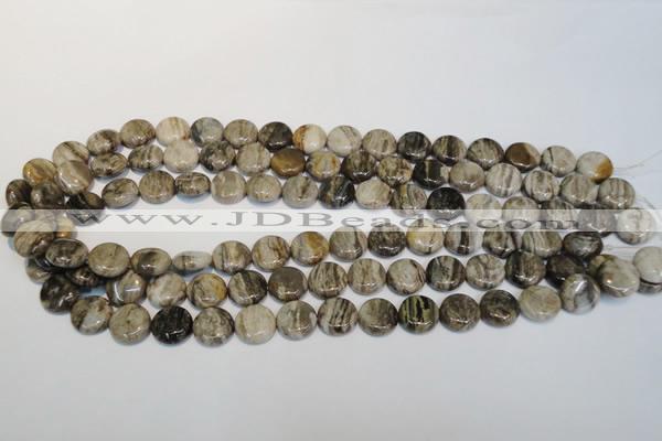 CSL28 15.5 inches 12mm flat round silver leaf jasper beads wholesale