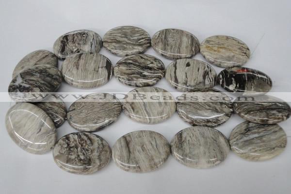 CSL48 15.5 inches 30*40mm oval silver leaf jasper beads wholesale