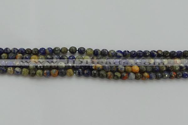 CSO751 15.5 inches 6mm faceted round orange sodalite beads