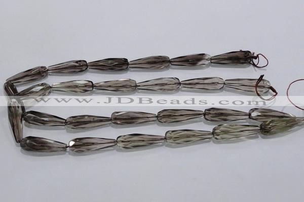 CSQ115 10*30mm faceted teardrop grade AA natural smoky quartz beads