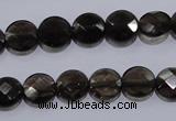 CSQ123 10mm faceted flat round grade AA natural smoky quartz beads