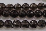 CSQ131 15.5 inches 10mm faceted round grade AA natural smoky quartz beads