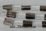 CSQ155 15.5 inches 8*12mm rectangle white crystal & smoky quartz beads