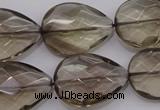 CSQ205 18*25mm faceted flat teardrop grade AA natural smoky quartz beads