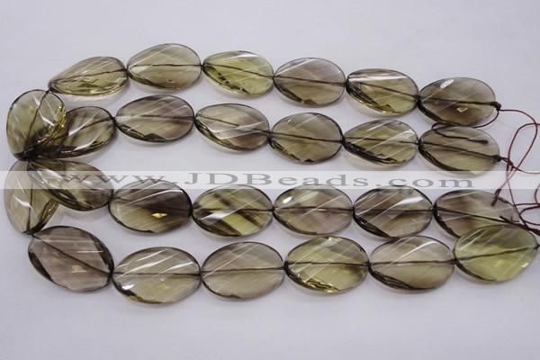 CSQ230 20*30mm faceted & twisted oval grade AA natural smoky quartz beads