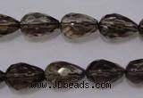 CSQ243 10*14mm faceted teardrop grade AA natural smoky quartz beads