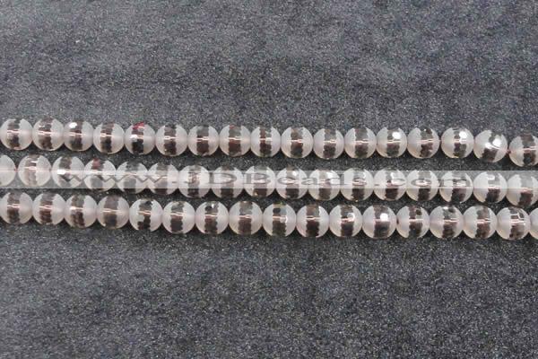 CSQ509 15.5 inches 12mm faceted round matte smoky quartz beads