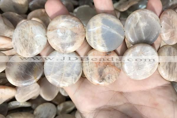 CSS422 15.5 inches 30mm flat round sunstone beads wholesale