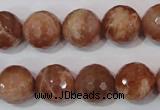 CSS508 15.5 inches 14mm faceted round natural golden sunstone beads