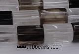 CTB102 11*15mm faceted tube white crystal & smoky quartz beads