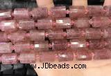 CTB222 15.5 inches 10*14mm faceted tube strawberry quartz beads