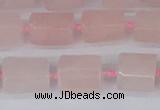 CTB731 15.5 inches 6*10mm - 8*12mm faceted tube rose quartz beads