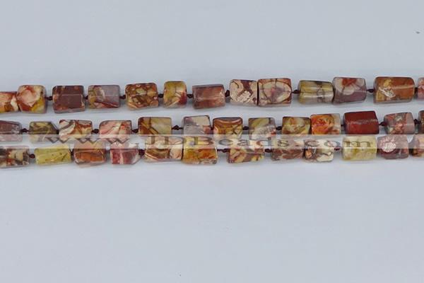 CTB741 15.5 inches 6*10mm - 8*12mm faceted tube birdeye rhyolite beads