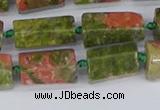 CTB742 15.5 inches 6*10mm - 8*12mm faceted tube unakite beads