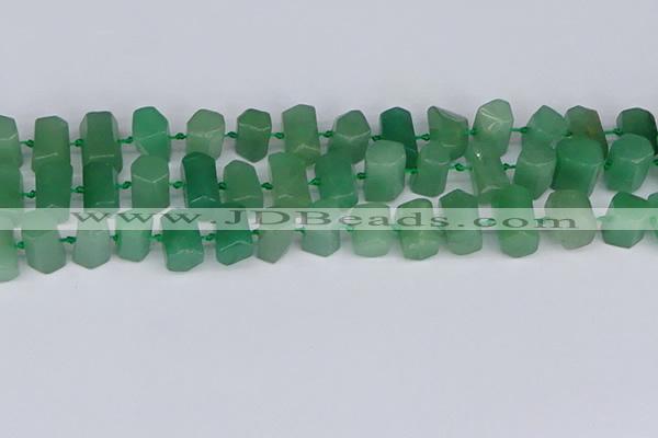 CTB756 15.5 inches 6*10mm - 8*12mm faceted tube green aventurine beads