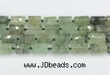 CTB881 13*25mm - 14*19mm faceted tube green rutilated quartz beads