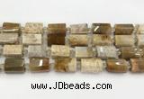 CTB890 15.5 inches 13*25mm - 14*19mm faceted tube fossil coral beads