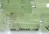 CTB908 15 inches 10*16mm faceted tube green rutilated quartz beads