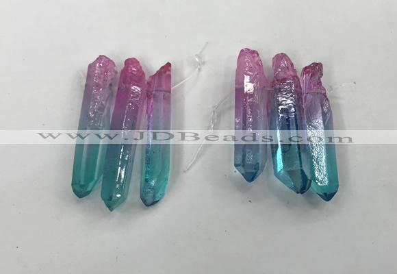 CTD1224 Top drilled 7*30mm - 9*45mm sticks plated quartz beads