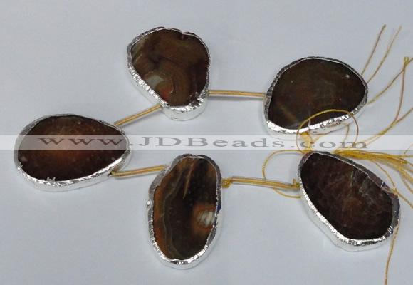 CTD1576 30*45mm - 35*50mm freeform agate beads with brass setting