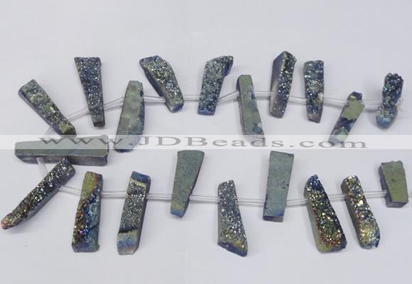 CTD1611 Top drilled 13*25mm - 15*45mm freeform plated druzy quartz beads