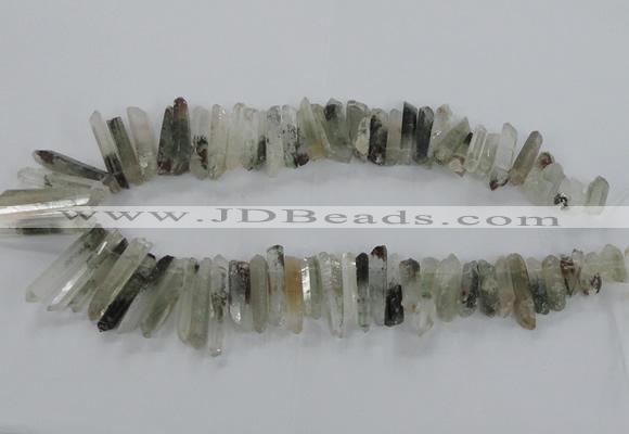 CTD1663 Top drilled 6*18mm - 8*35mm sticks green phantom quartz beads