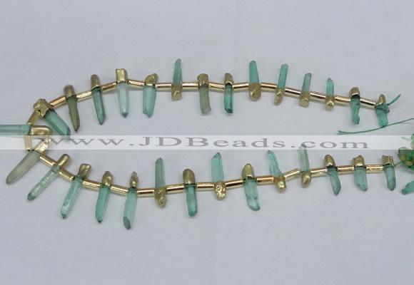 CTD1959 Top drilled 4*15mm - 6*30mm sticks dyed white crystal beads