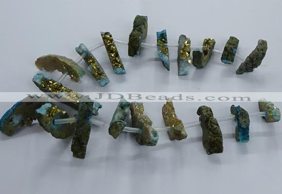 CTD2583 Top drilled 10*30mm - 10*50mm sticks plated druzy agate beads