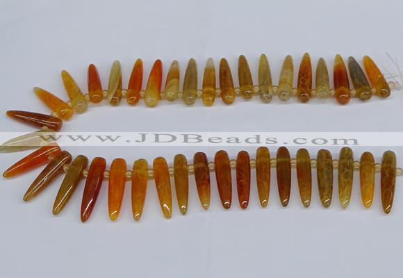 CTD2724 Top drilled 8*35mm bullet agate gemstone beads wholesale