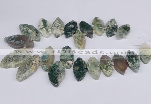 CTD2738 Top drilled 15*30mm - 25*50mm marquise moss agate beads