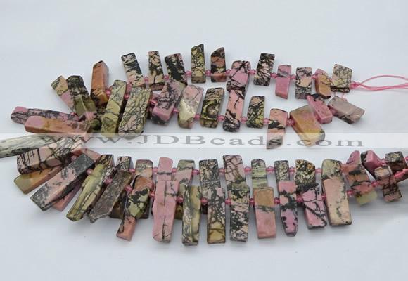 CTD3503 Top drilled 10*25mm - 10*45mm sticks rhodonite beads