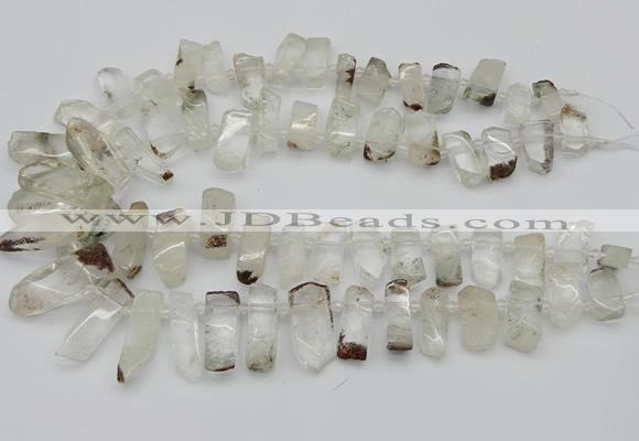 CTD3544 Top drilled 10*20mm - 12*35mm sticks green phantom quartz beads