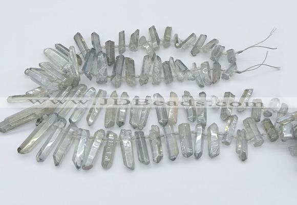 CTD3577 Top drilled 6*20mm - 8*45mm sticks plated white crystal beads